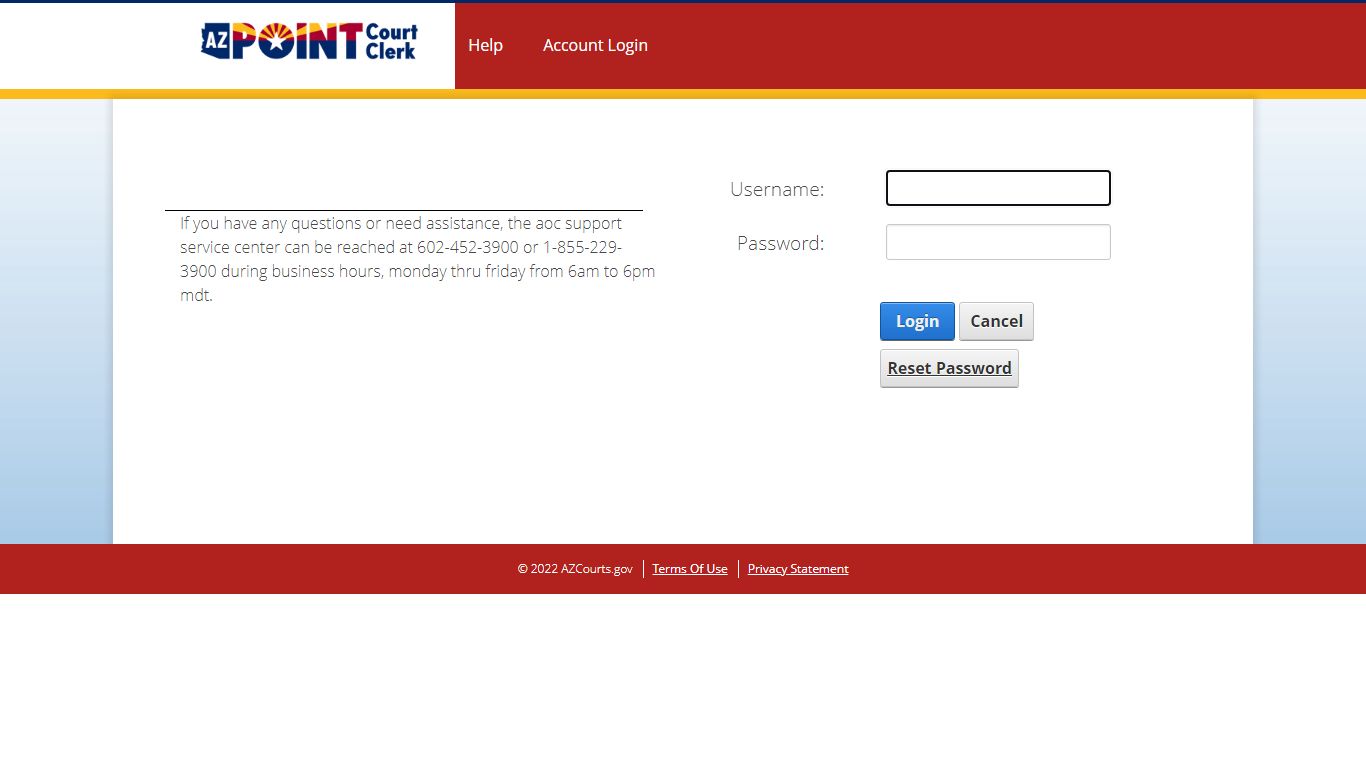 AZPoint Court Clerk > Account Login