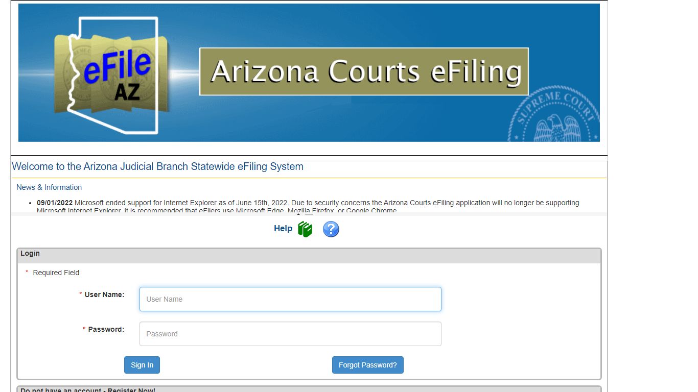 State of Arizona E-Filing Portal - efile.azcourts.gov